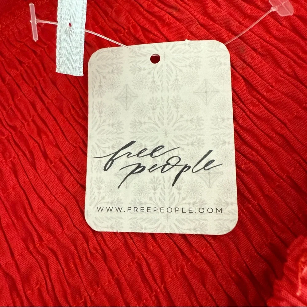 NWT Free People Red Fifi Midi Dress Spaghetti Strap Smocked Top Size Large $98 - Picture 8 of 9